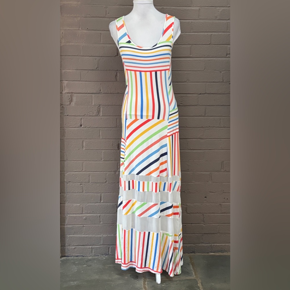 Peter Som White stripe / mesh maxi dress S